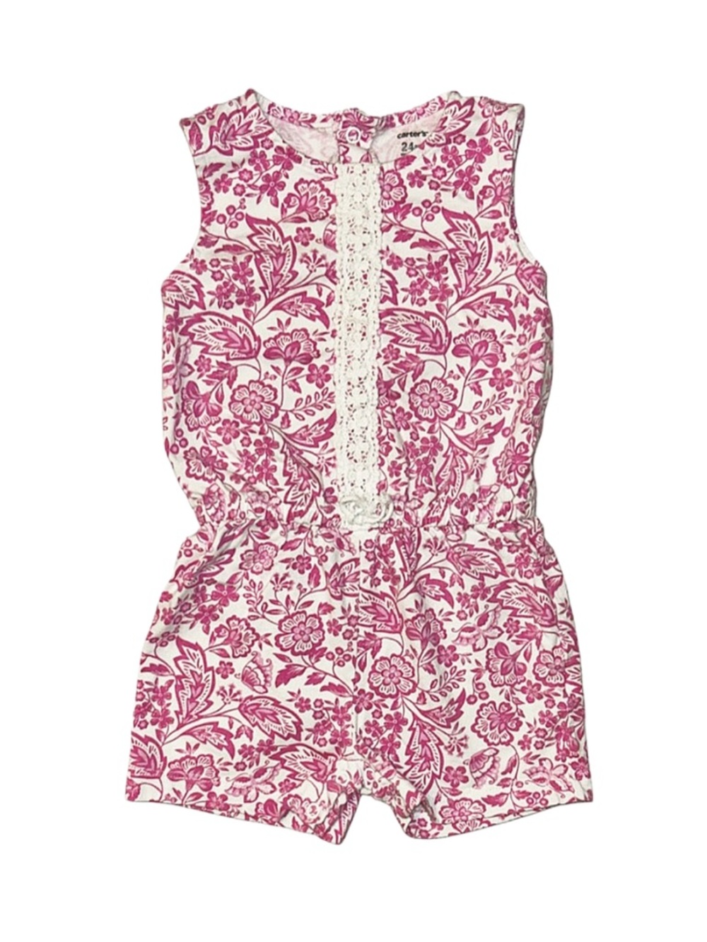 CARTER'S Baby Girl Pink And White Floral Sleeveless Romper Size 24 Months